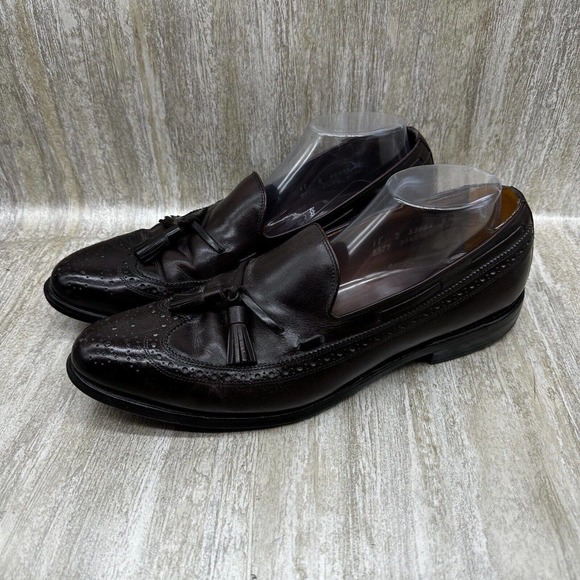 Allen Edmonds Manchester Mens 11B Merlot Burnished‎ Wingtip Tassel Loafers Shoes - Picture 1 of 12